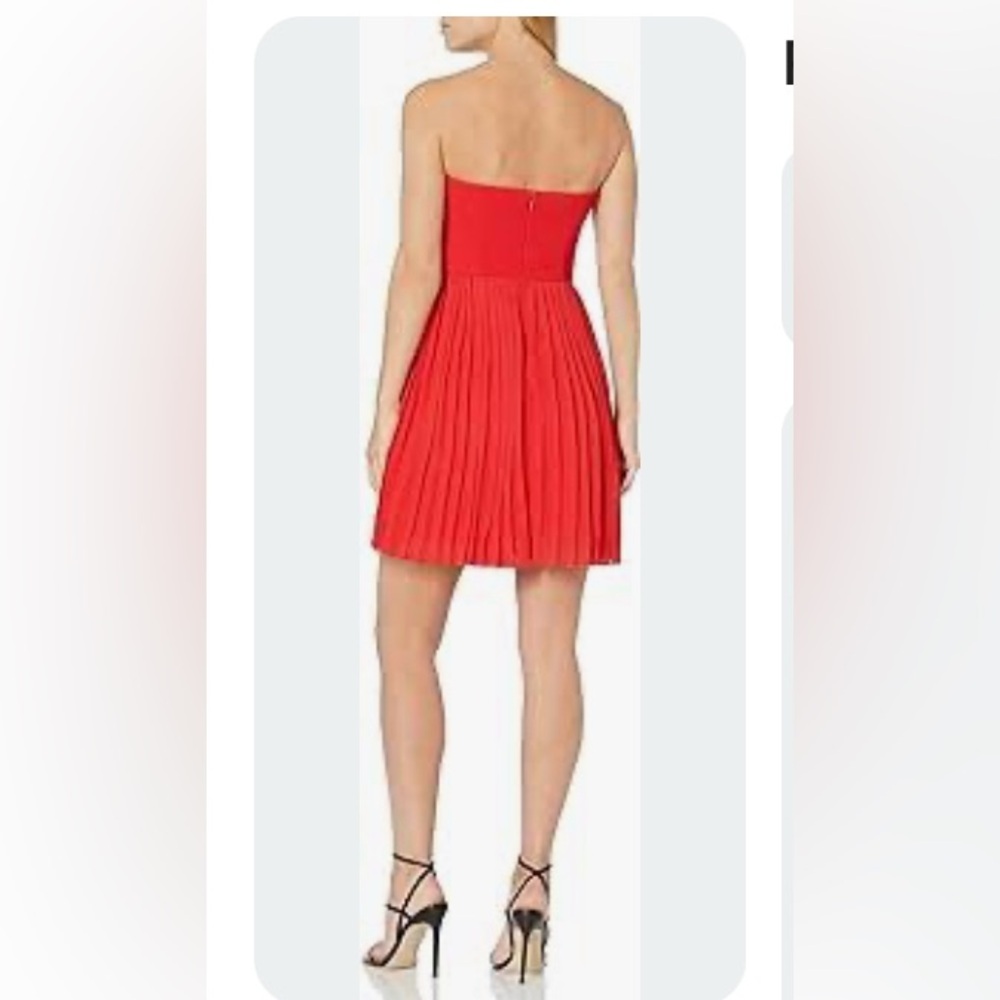 Parker Coral Red Strapless Pleated Cocktail Dress